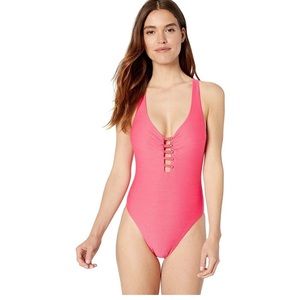 NWT  Nanette Lepore Women's High Leg Pink One Piece Swimsuit size 8